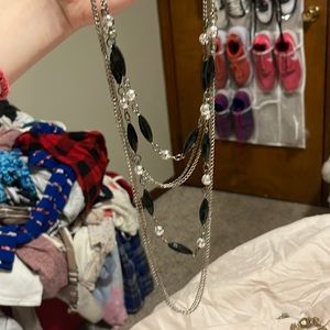 Black bead and chain necklace